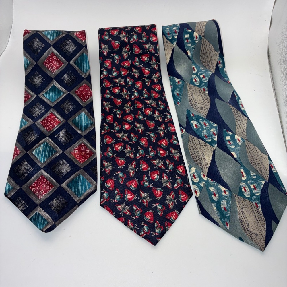 Hickok Mens Silk Tie Lot of 3 Vintage Geometric Butterfly Abstract Made in USA